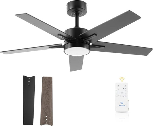Ceiling Fan with Light Remote: 42 Inch Modern Fans with Dimmable Tri-Color Temperature LED - Quiet Reversible DC Motor for Home Office Bedroom