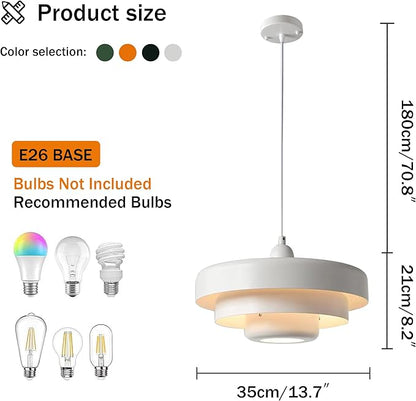 Mid Century Pendant Light Fixtures Ceiling Pendant Lighting 3-Layer Metal Shade Design Vintage Flush Mount Light for Dining Table Kitchen Island Hallway (White)
