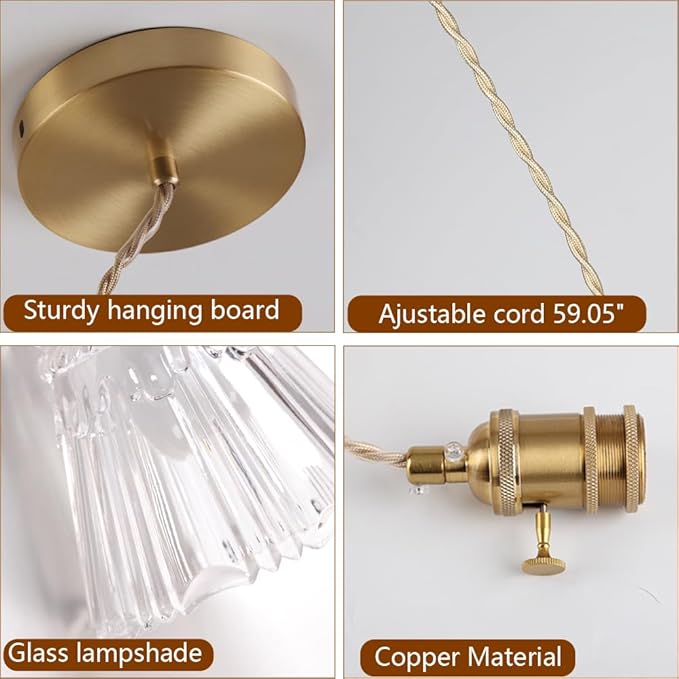Glass Pendant Light 5.7 Inch Mini Vintage Brass Pendant Lights Fixture with Switch Farmhouse Hanging lamp for Kitchen Island Dining Room Hallway Bedroom Bar Restaurants Foyer E26 Gold 1-Light