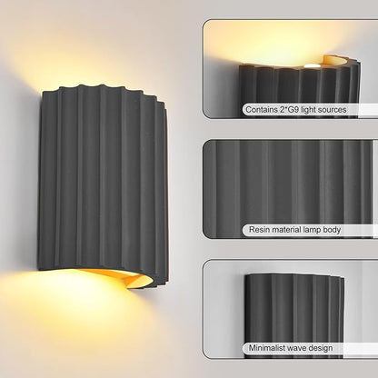 ZEROUNO Modern LED Wall Sconces Wall Lighting,Gray Resin Indoor Hardwired Sconce Light Fixtures Up and Down Wall Mount Light Lamp for Living Room Bedroom Bedside Hallway with G9 Bulb
