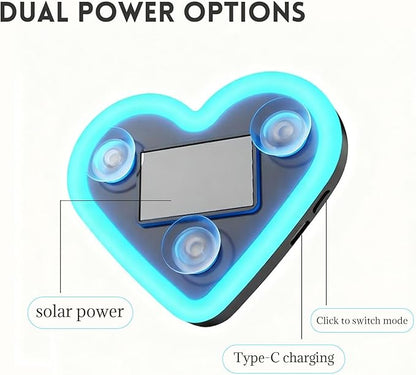 Romantic Heart-Shaped Car LED Ambient Light - Solar & Type-C Powered, 5 Lighting Modes, Universal Fit, for Women (Ice Blue)