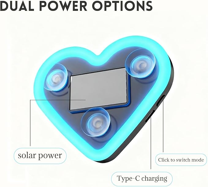 Romantic Heart-Shaped Car LED Ambient Light - Solar & Type-C Powered, 5 Lighting Modes, Universal Fit, for Women (Pink)