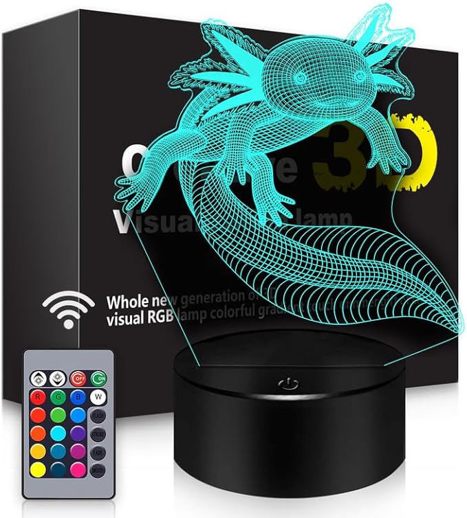 BASSI Axolotl Gifts 3D Axolotl Night Light 3D Illusion Lamp, 16 Colors Changing with Remote Kids Bedroom Decor, Birthday for Boys Girls