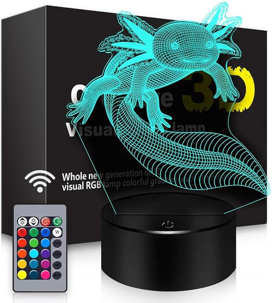 BASSI Axolotl Gifts 3D Axolotl Night Light 3D Illusion Lamp, 16 Colors Changing with Remote Kids Bedroom Decor, Birthday for Boys Girls