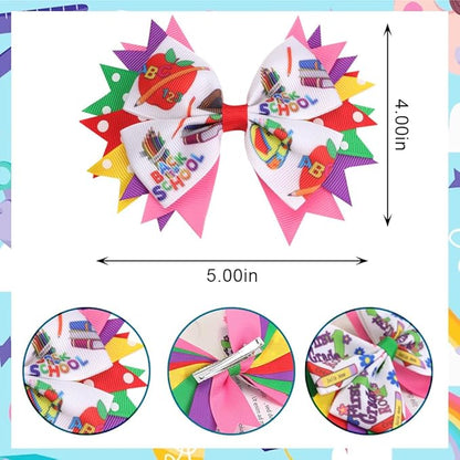 Estivaux 4 PCS Welcome Back Hair Accessories - Apple Pencil Hair Clips, Purple Pink Grosgrain Ribbon Bows for First Day of Kindergarten Party Favors