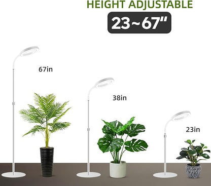 Grow Lights for Indoor Plants, Full Spectrum LED Plant Light with Stand, 67" Adjustable Height, 3/9/12H Timer, 10 Dimmable Levels & 3 Lighting Modes