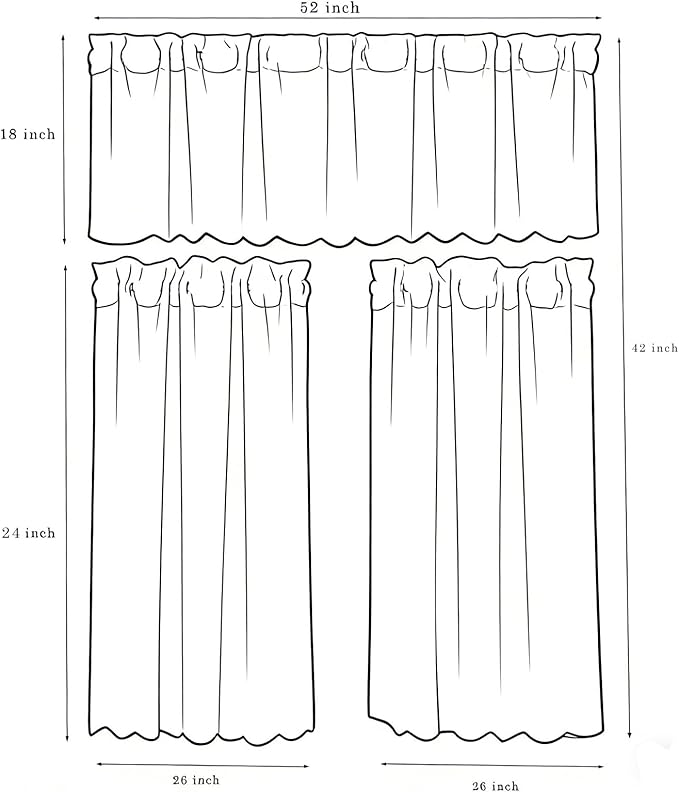 ALIGOGO Floral Lace Kitchen Curtains and Valances Set 3 Pc 24 inch Length Cottage Sheer Cafe Curtains with Valance Boho Country Farmhouse Decor for Office Laundry Bathroom RV,52" x 24" White