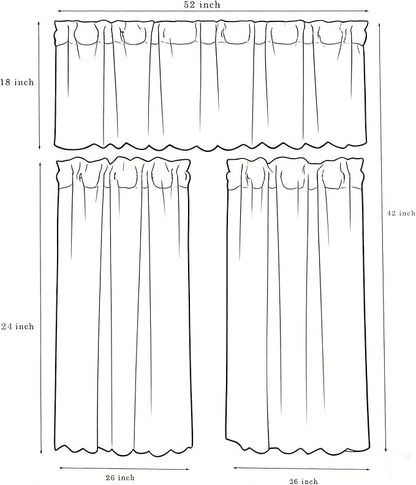 ALIGOGO Floral Lace Kitchen Curtains and Valances Set 3 Pc 24 inch Length Cottage Sheer Cafe Curtains with Valance Boho Country Farmhouse Decor for Office Laundry Bathroom RV,52" x 24" White