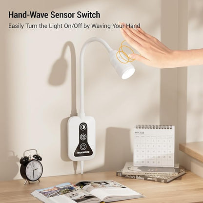 Wall Mounted Reading Light for Bed, Headboard Light with 360° Flexible Arm, Hand Wave Sensor, Focused 60° Beam, 5 Color Temperatures, Stepless Dimming, Memory Function, USB-C Output, White 1 Pack