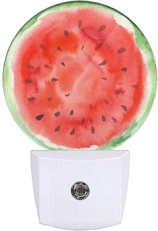 EKOBLA Watermelon Plug-in Night Light, Red Slice Summer Fruit LED Nightlight with Auto Sensor for Funny Home Decor