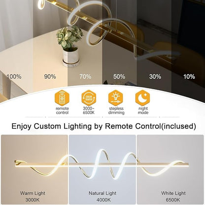 Led Pendant Light for Kitchen Island Lighting Dimmable 47.20" Twist Design Modern Led Chandelier 3000K-6500K