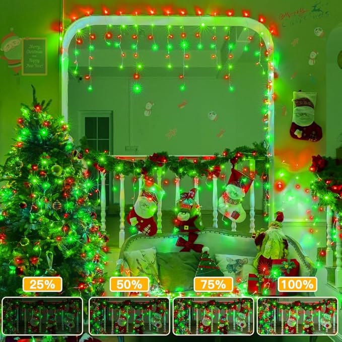 Ollny Icicle Lights for Outside 504LED 41FT, Red and Green Christmas Light with Remote 8Modes Timers Waterproof, Plug in Connectable Hanging Lights for Outdoor Indoor House Roof Holiday