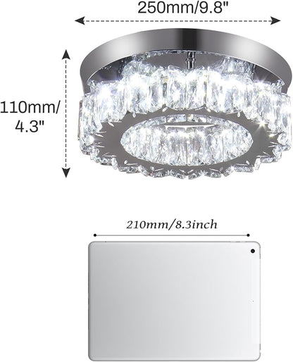 9.8" Crystal Flush Mount Ceiling Light Fixtures Modern Crystal Chandeliers Light Fixture LED Round Mini Ceiling Lamp for Kitchen 17W 6500K