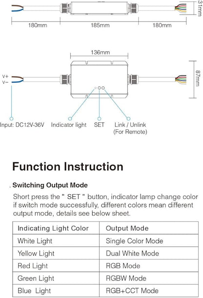 LGIDTECH LS2-WP LED Strip Lights 5 in 1 Controller,IP67 Waterproof,Compatible with Single Color,RGB,RGBW,WW+CW Dual White Temperature,RGB+CCT LED Strip Lights
