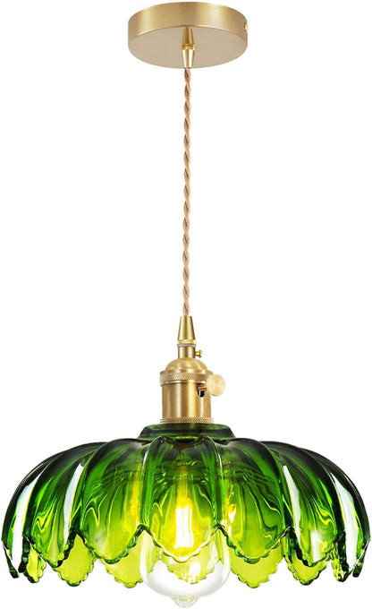 Glass Pendant Light Vintage Light Fixtures, Glass Pendant Lights Kitchen Island, Adjustable Hanging Light for Kitchen Island Dining Room Hallway (Hardwired gree)