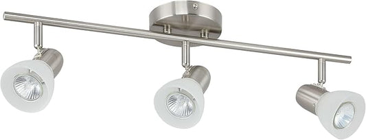 XiNBEi Lighting Track Light, 3 Light Kitchen Ceiling Light with Glass, Modern Fixed Rail Lighting Brushed Nickel XB-TR1237-3-BN