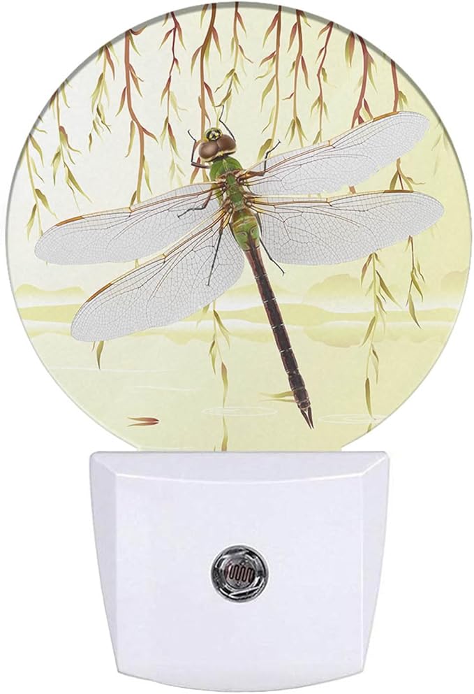 Retro Dragonfly Night Lights Plug into Wall Weeping Willows by The River Dragonfly Decorative Night Light Dusk to Dawn LED Lighting for Bedroom Bathroom Living Room