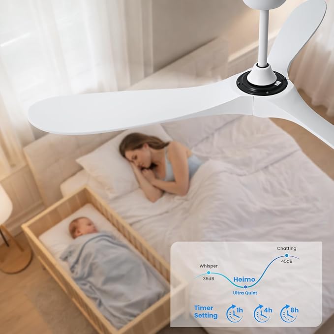 heimo 72 Inch White Ceiling Fan with Light and Remote, Wood Outdoor Ceiling Fans with Lights Dimmable for Bedroom Living Room Patios Proch Office Rustic Extra Large High Cfm Exterior Fan