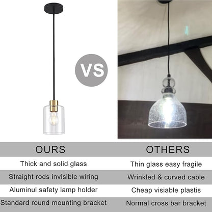 Black Brass Pendant Lights Kitchen Island - Clear Glass Brass Gold Pendant Light Fixture Multiple Stems Rods 3 Units 12 Inch 3 Units 4 Inch (3 Pack Black Brass Downrod)