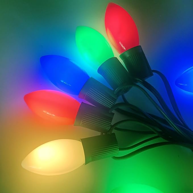 25Ft Multicolor Christmas Lights, C9 Vintage Christmas Lights with 26 Ceramic Multicolor Bulbs, Traditional Xmas Light for Outdoor Roofline Garden Patio Party Wedding Xmas Decor