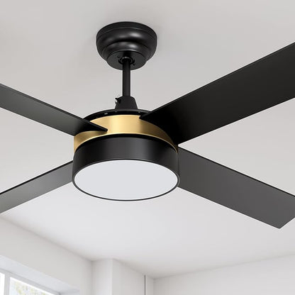 YITAHOME Black Ceiling Fans with Light and Remote, 52 Inch Gold Dimmable Fanlight for Indoor, 6 Modes with Stepless Color Temperature, Memory Function