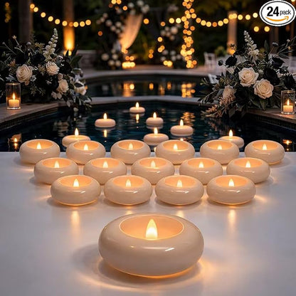 Aignis 24pcs Flameless Floating Candles Waterproof, 200Hr 3”LED Floating Tea Lights with Battery, Water-Activated Candles for Pool, Wedding Centerpieces, Bath & Spa, Easter Decoration (Elegant White)