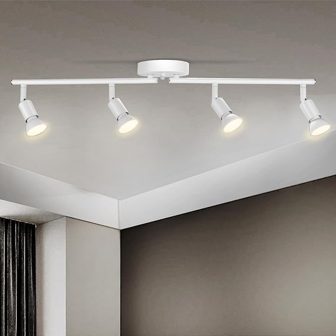 4 Light Track Lighting Fixture, GU10 Rotatable Heads, Matte White, Bulbs Not Included, Perfect for Kitchen, Office, Laundry, Dining Room