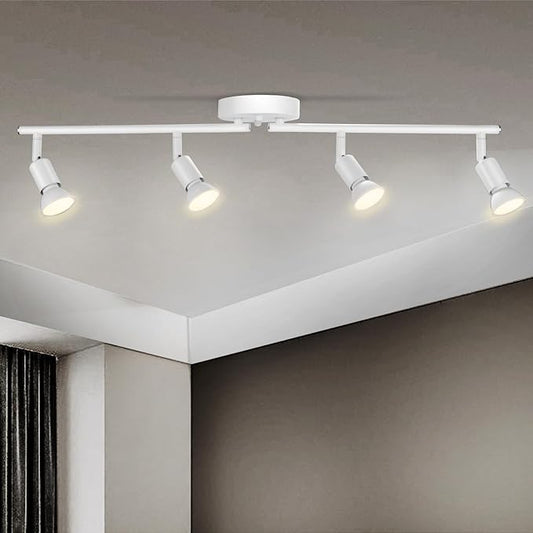 4 Light Track Lighting Fixture, GU10 Rotatable Heads, Matte White, Bulbs Not Included, Perfect for Kitchen, Office, Laundry, Dining Room