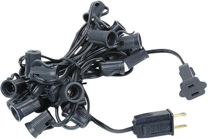 Novelty Lights 12.5 Foot C7 Outdoor String Light Christmas Stringer - Patio String Lights - Candelabra Base (C7/E12) - 6" Spacing - Black Wire