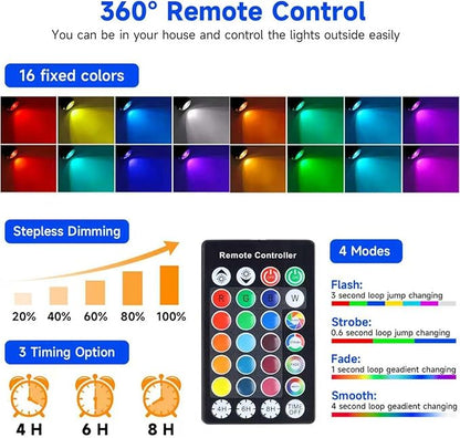 Chrisrmas Spotlights Outdoor, 24W Color Changing Landscape Lighting with Remote & Timer (4H/6H/8H), IP65 Waterproof Aluminum RGB Spot lights for Yard, Garden, House Halloween Decorations (6 lights)