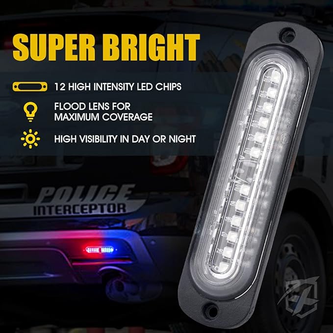 Xprite Red Blue LED Emergency Strobe Lights Kit, Surface Flush Mount Grill Grille Hazard Warning Safty Flashing Police Light for Volunteer Vehicles Off-Road Trucks Cars SUV ATV UTV Motorcycle - 4PCS