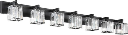 Aipsun Black Vanity Light Crystal Bathroom Lighting Fixtures Modern Bathroom Vanity Light 7 Light (Exclude Bulb)