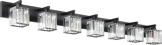 Aipsun Black Vanity Light Crystal Bathroom Lighting Fixtures Modern Bathroom Vanity Light 7 Light (Exclude Bulb)