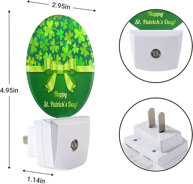 EKOBLA Shamrock Plug-in Night Light, Four-Leaf Clover LED Nightlight with Auto Sensor for St. Patrick's Day