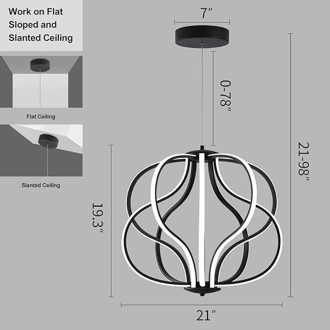 Modern LED Chandelier，Black Adjustable Hanging Chandelier ，Easy to Install, Suitable for Foyer, Dining Room, Living Room, Bedroom
