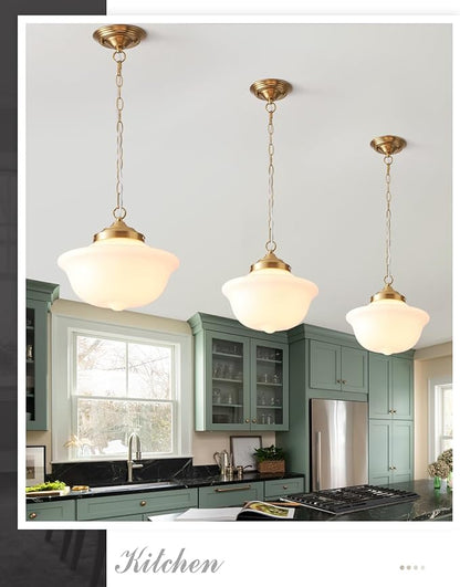 Schoolhouse Light Fixture, 12 Inch Black Finish with Milk Glass Semi Flush Mount Ceiling Light, Ceiling Light Fixture for Kitchen Hallway Entryway (Type C Pendant Light)