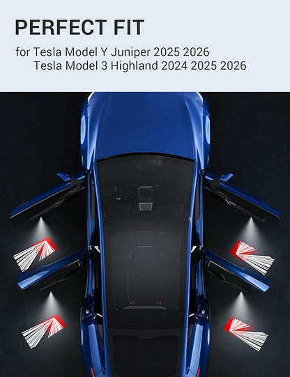 Motrobe 4PCS Puddle Lights for Tesla Model Y Juniper 2025 2026 Model 3 Highland 2024-2026 4K HD Ultra-Bright Light Carpet Door Projector Lights No Error Code Never Fade Tesla Accessories