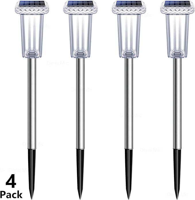 DenicMic Solar Lights Outdoor Waterproof Bright 3000K 4000K 6000K White and 6 Fixed Color and Color Changing LED Landscape Path Lighting for Outside Yard Pathway Walkway Garden Decor 4 Pack