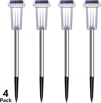 DenicMic Solar Lights Outdoor Waterproof Bright 3000K 4000K 6000K White and 6 Fixed Color and Color Changing LED Landscape Path Lighting for Outside Yard Pathway Walkway Garden Decor 4 Pack
