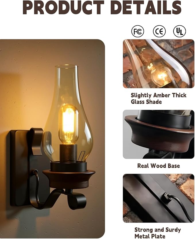 LightInTheBox Rustic Wall Sconce Vintage Farmhouse Wall Light Fixtures Industrial Glass Wall Lamp for Cabin Bedroom Living Room Hallway Fireplace (2PCS)