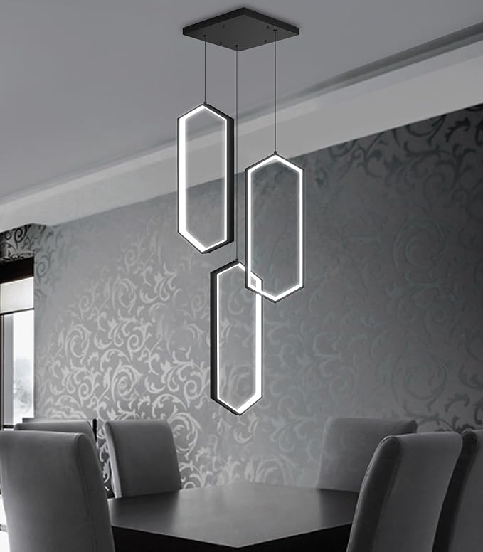 3-Rings Dimmable Pendant Lighting Adjust LED Mini Chandelier Ceiling Light Fixtures for Kitchen Island Dining Room Living Room Bedroom Black