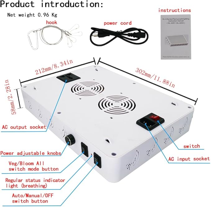 2026 Upgraded 1000W(HPS) Equivalent LED Grow Light, Full Spectrum for Indoor Seedling & Bloom, Dimmable Plant Light with Auto 24H Timer, High PPFD Energy Saving Solution.
