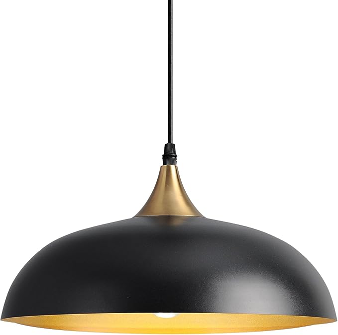 Eustace Vintage Matte Black Large Pendant Light with Gold Finish,Adjustable Modern Hanging Lighting,Farmhouse Metal Ceiling Fixtures for Kitchen Island Dining Room Hallway and Restaurant