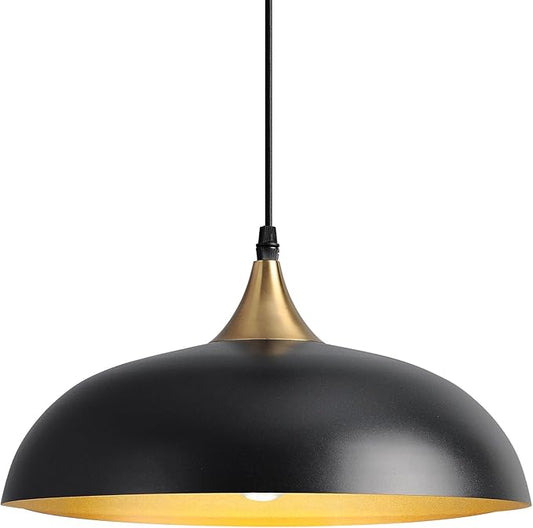 Eustace Vintage Matte Black Large Pendant Light with Gold Finish,Adjustable Modern Hanging Lighting,Farmhouse Metal Ceiling Fixtures for Kitchen Island Dining Room Hallway and Restaurant