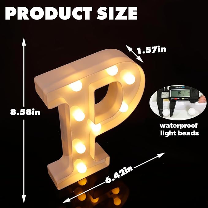 Small Led Marquee Letters, Light Up Letters, 8.58 Inch Led Letter Lights, Battery Powered Lighted Sign for Table, Party, Birthday, Christmas Decor (Letter P)