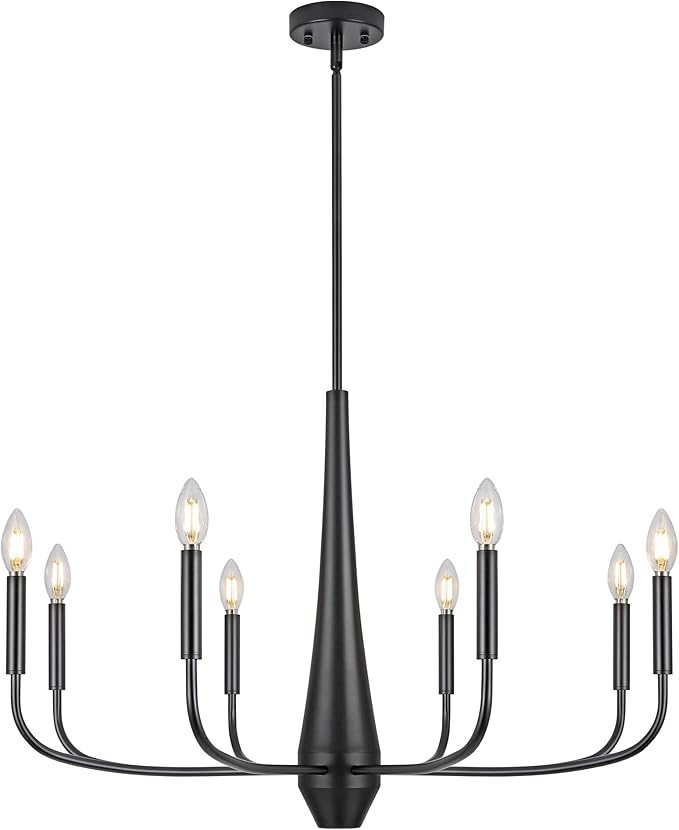 ACNKTZ 8-Light Large Black Chandeliers for Dining Room Light Fixture Hanging, Modern Farmhouse Candle Chandelier, Industrial Metal Pendant Lights Kitchen Island, Living Room Foyer Bedroom Stairway