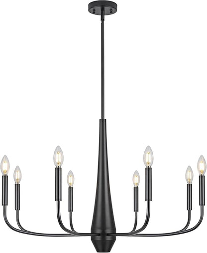 ACNKTZ 8-Light Large Black Chandeliers for Dining Room Light Fixture Hanging, Modern Farmhouse Candle Chandelier, Industrial Metal Pendant Lights Kitchen Island, Living Room Foyer Bedroom Stairway