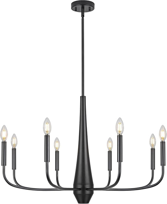 ACNKTZ 8-Light Large Black Chandeliers for Dining Room Light Fixture Hanging, Modern Farmhouse Candle Chandelier, Industrial Metal Pendant Lights Kitchen Island, Living Room Foyer Bedroom Stairway