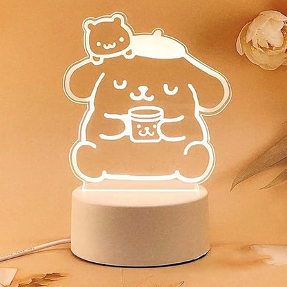 3 Color Change Cartoon Night Light, 3D Kawaii LED Desk Lamp, Acrylic Sleep Night Lamp As Best Gifts for Women Teens Boys Girls (Purin)