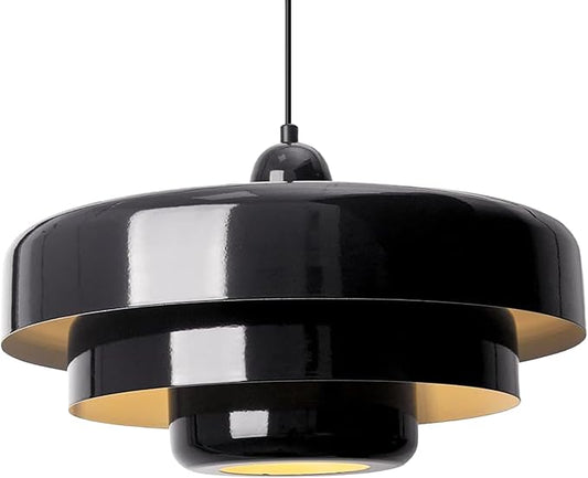 Black Pendant Lights Kitchen Island, Modern Ceiling Pendant Lighting Fixtures Adjustable Hanging Pendant Light 3-Layer Metal Shade Design Vintage Flush Mount Light for Dining Table Living Room Hallway